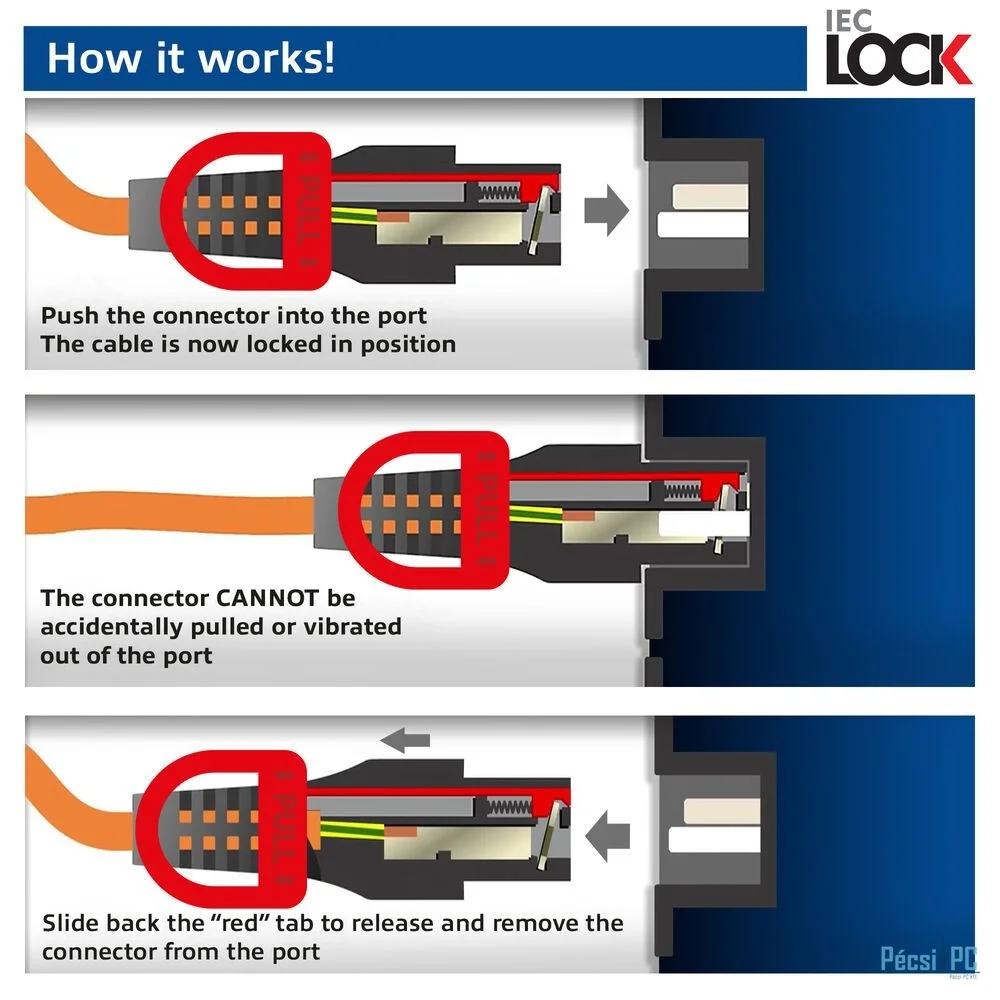 ACT PL0061 Powercord C14 IEC Lock+ Dual Locking - C15 IEC Lock+ 1m Red