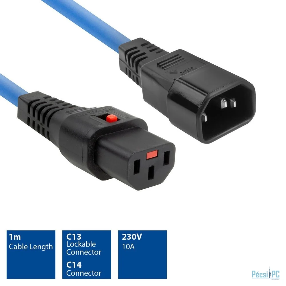ACT Powercord C13 IEC Lock - C14 1m Blue