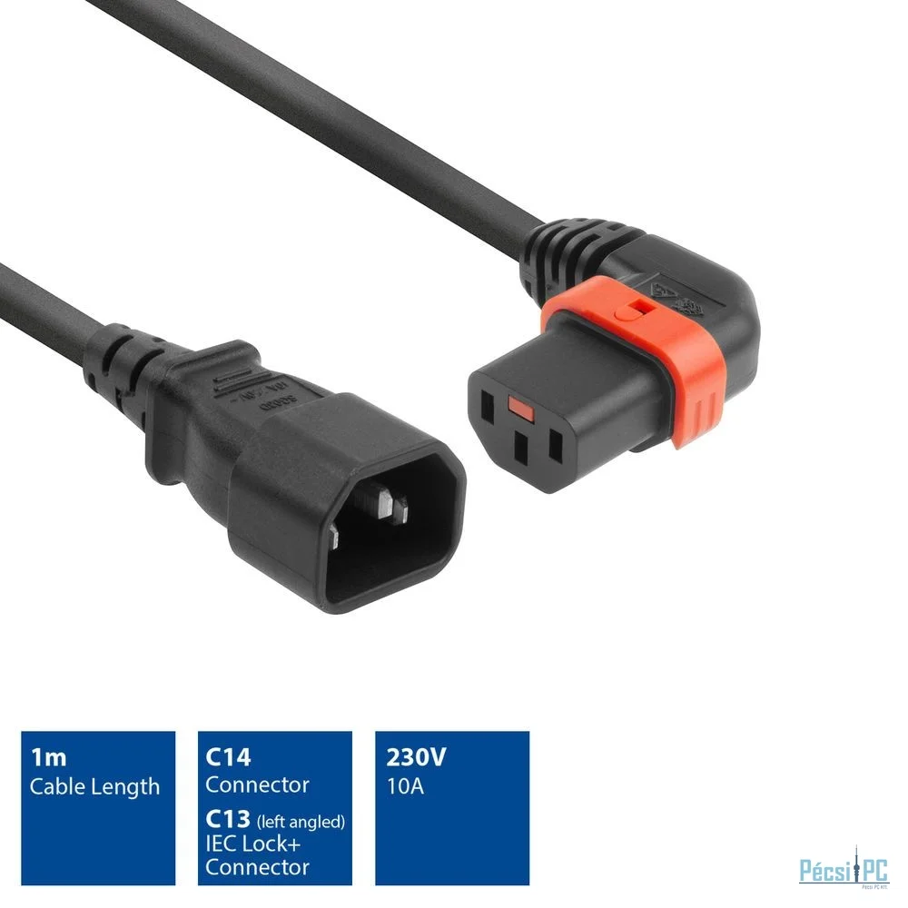 ACT Powercord C14 - C13 IEC Lock (left angled) 1m Black