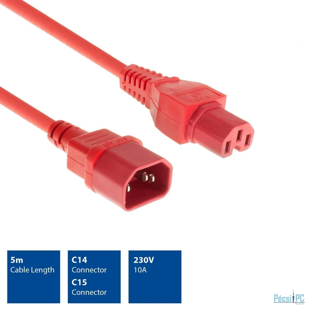 ACT Powercord C14 - C15 5m Red