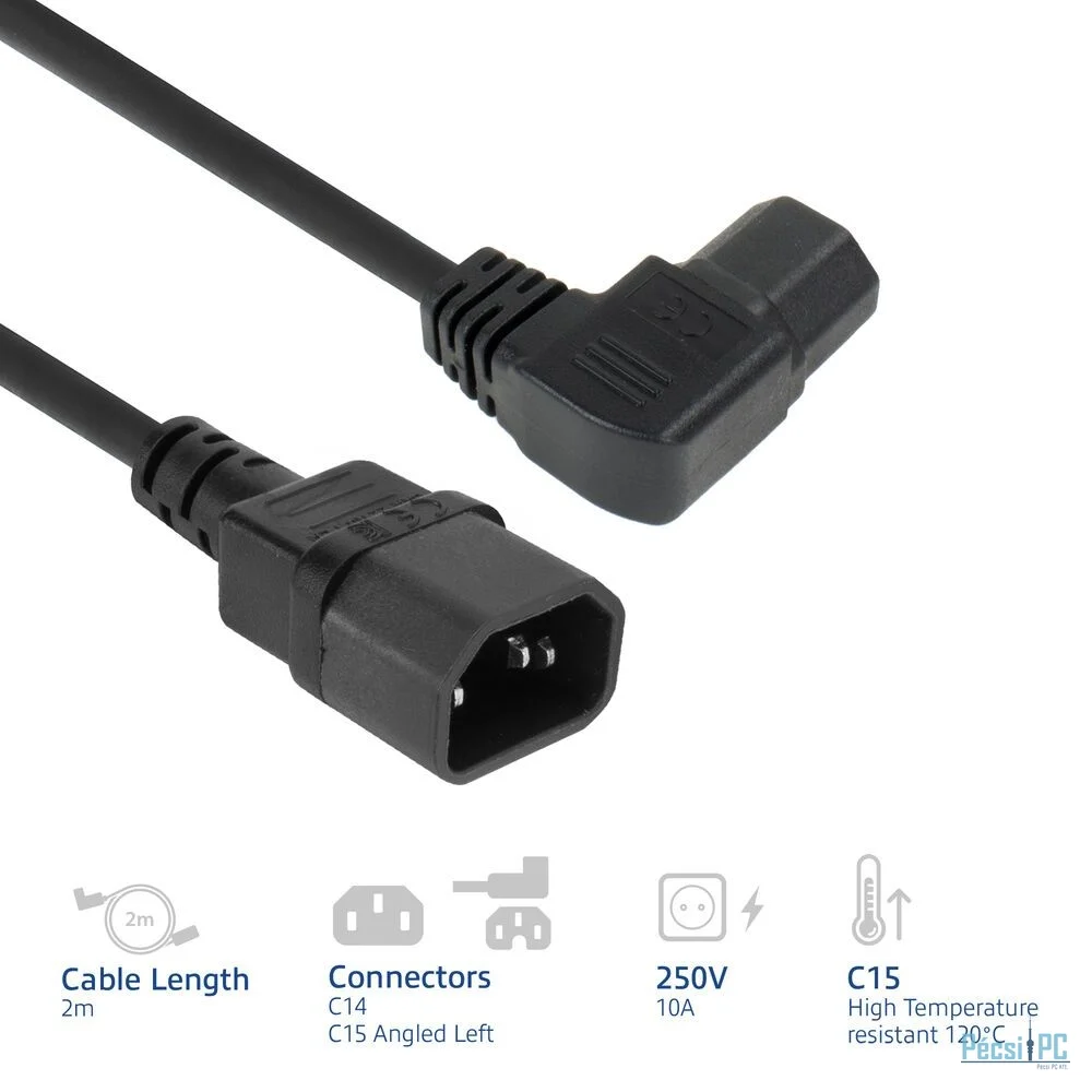ACT Powercord C14 - C15 (angled left) 2m Black