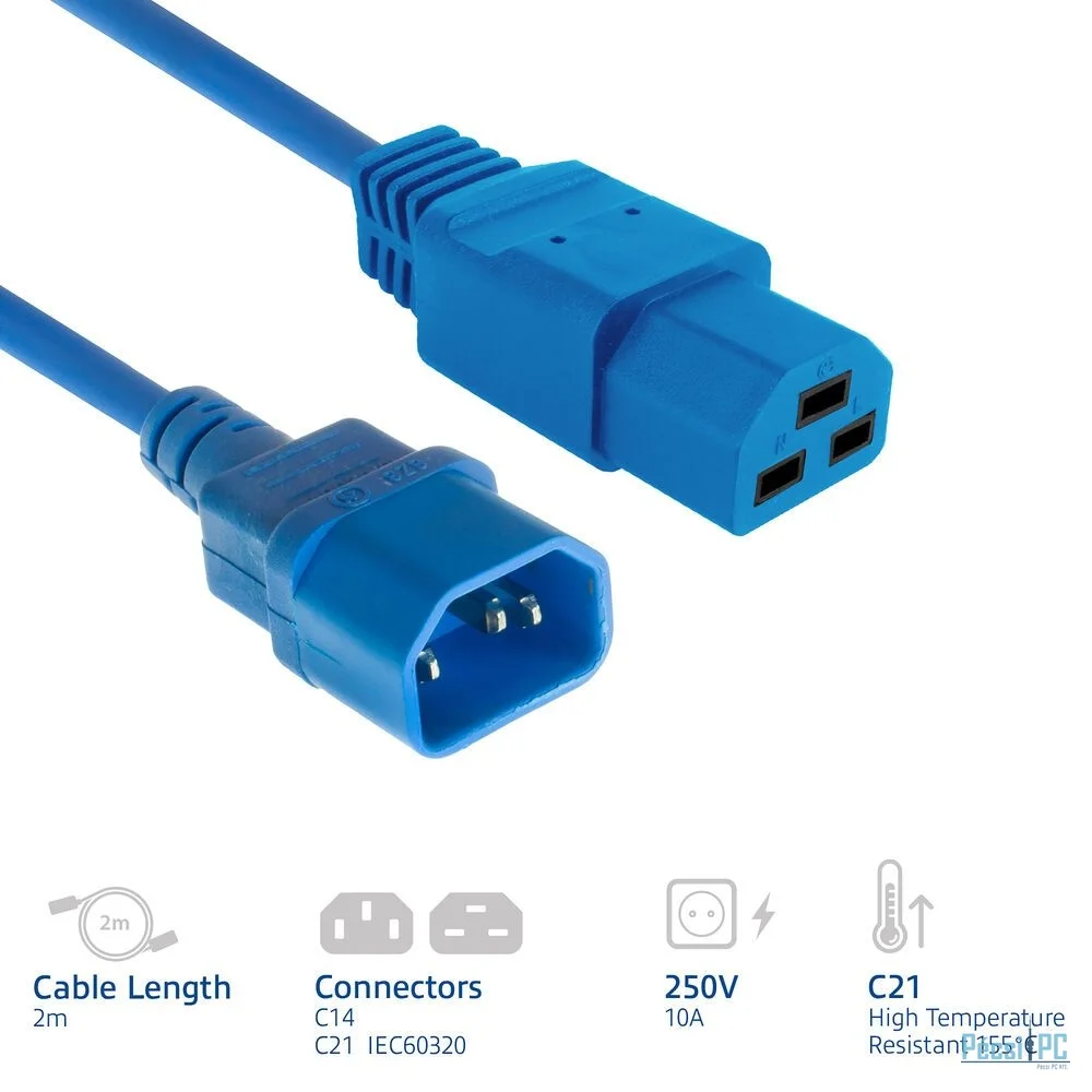 ACT Powercord C14 male- C21 famale 2m Blue