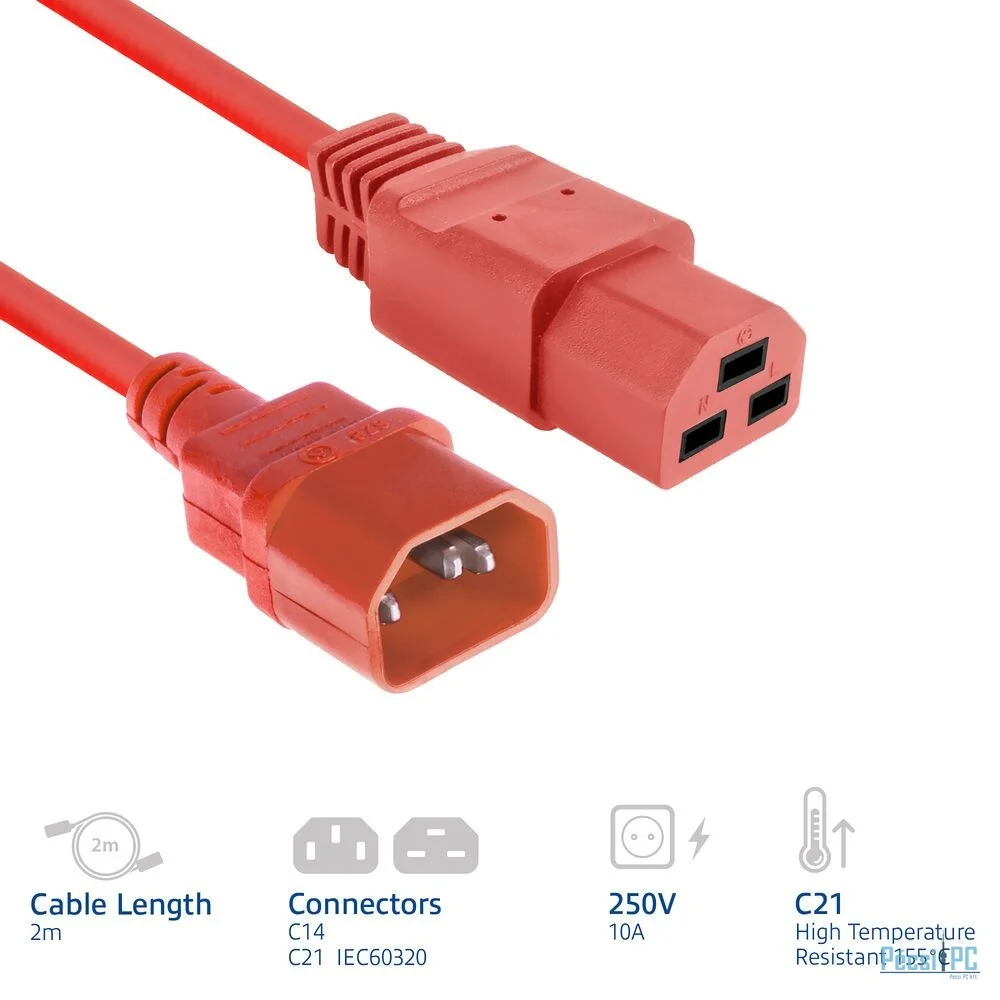 ACT Powercord C14 male- C21 famale 2m Red