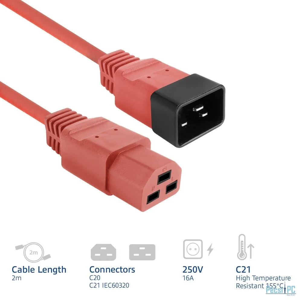 ACT Powercord C20 male - C21 famale 2m Red