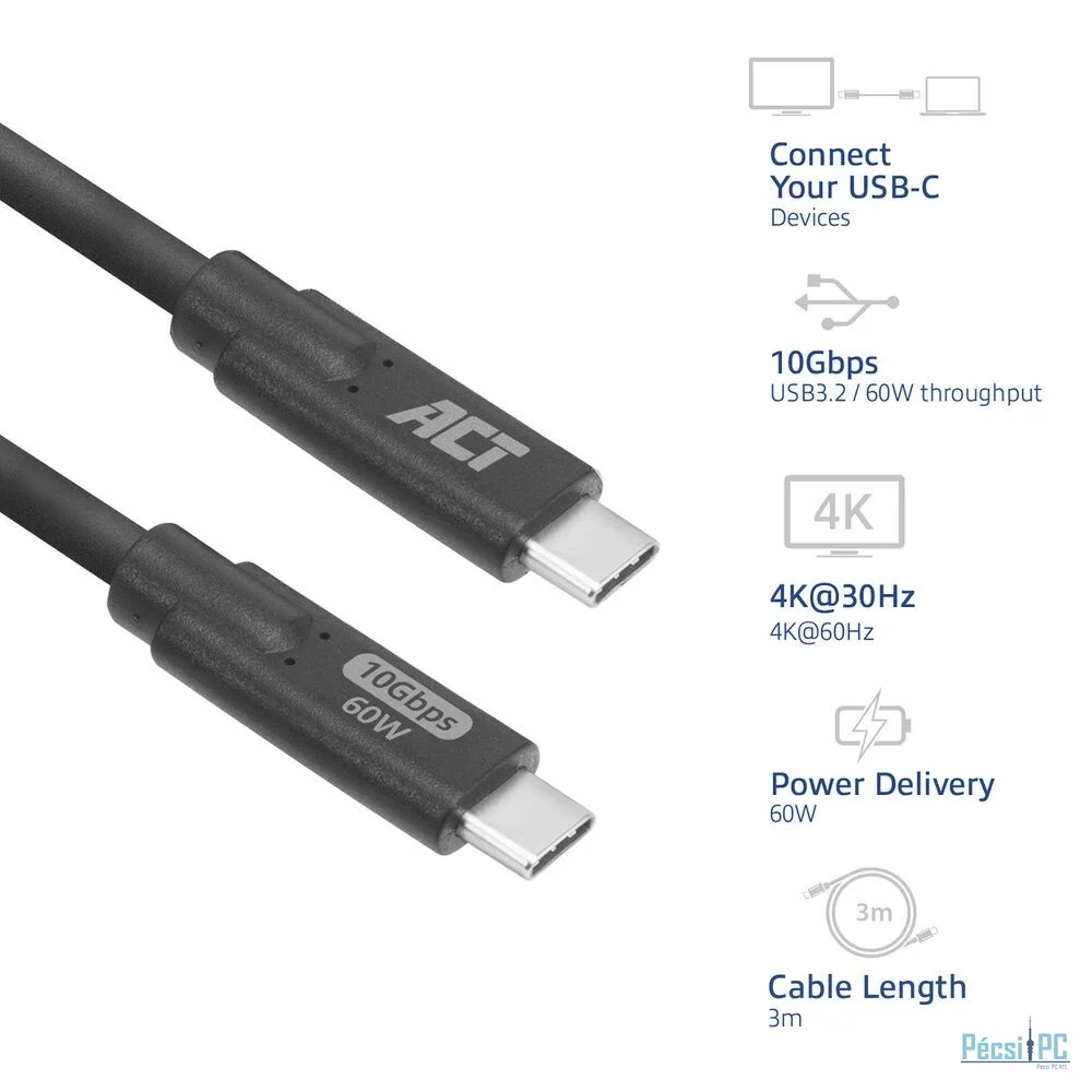 ACT USB-C to USB-C cable 3m Black