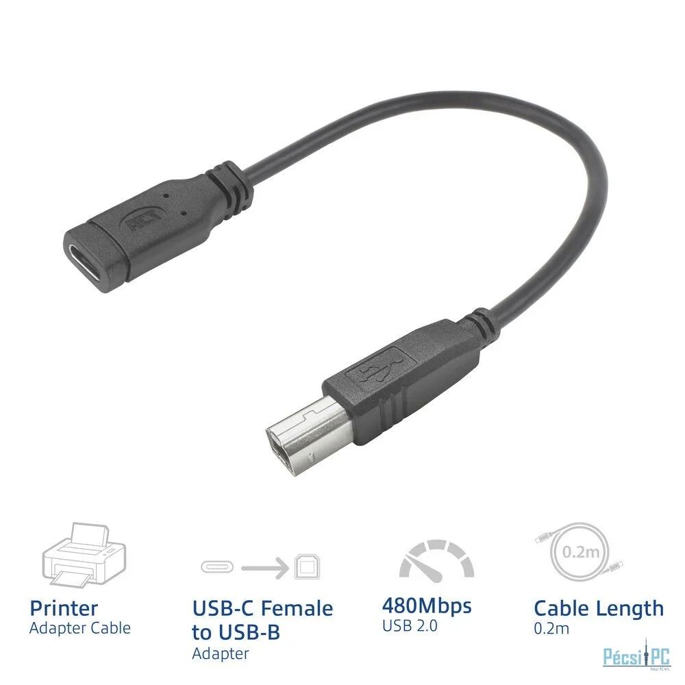 ACT USB Type-C female to USB-B 2.0 printer adapter cable 0,2m Black