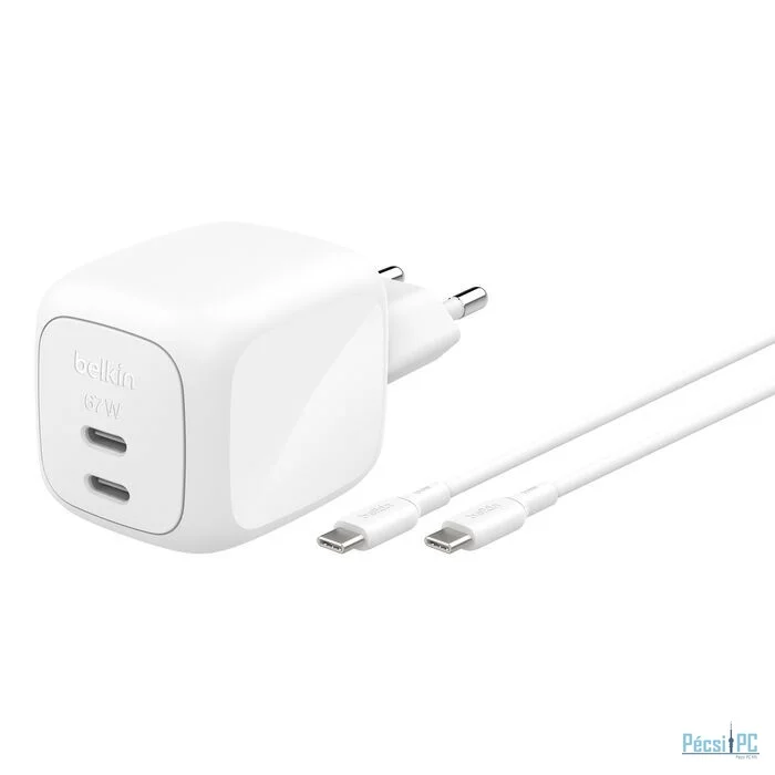 Belkin 2-Port USB-C GaN Charger (67W) with USB-C Cable White