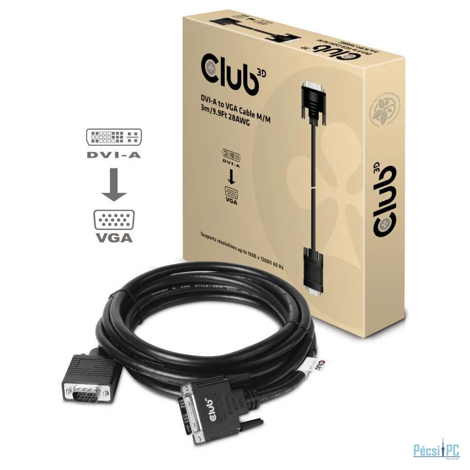 Club3D DVI-A (Analog VGA) to VGA cable 3m Black