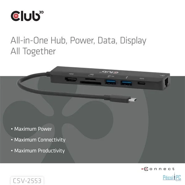 Club3D USB Type-C 7-in-1 Hub Black