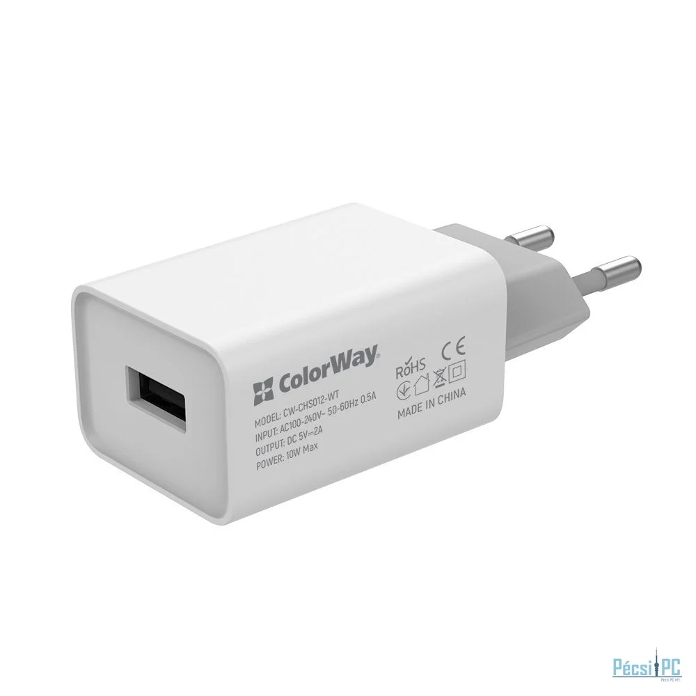 ColorWay USB töltő adapter 1USB AUTO ID 2A (10W) White