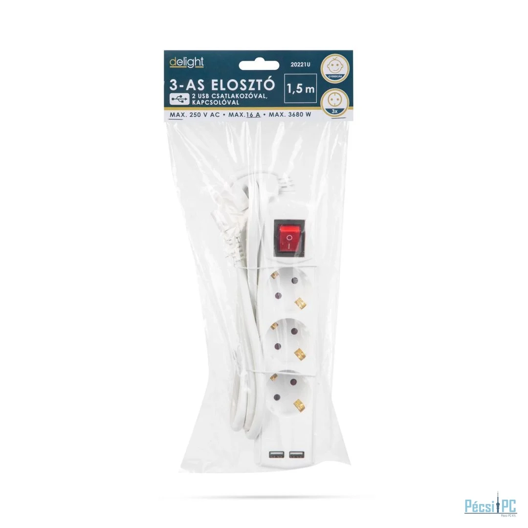 Delight Hálózati Elosztó Kapcsolóval 3DIN 1,5m White