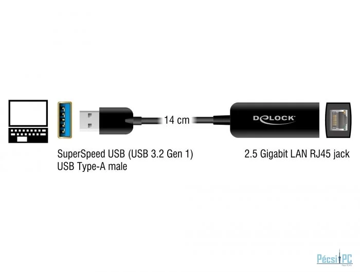 DeLock Adapter USB Type-A male to 2.5 Gigabit LAN compact