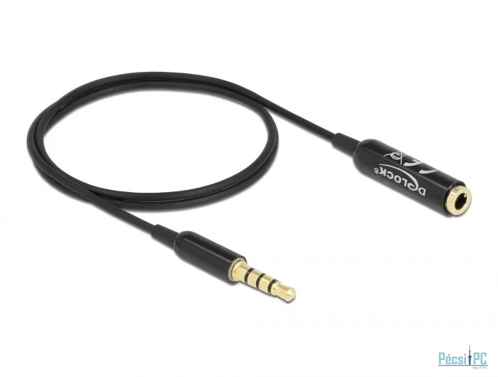 DeLock Audio Extension Cable Stereo Jack 3.5mm 4 pin male to female Ultra Slim 0,5m Black