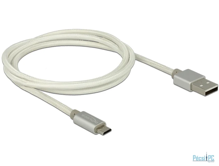 DeLock Data and Charging Cable USB 2.0 Type-A male>USB 2.0 Micro-B male with textile shielding White 100cm