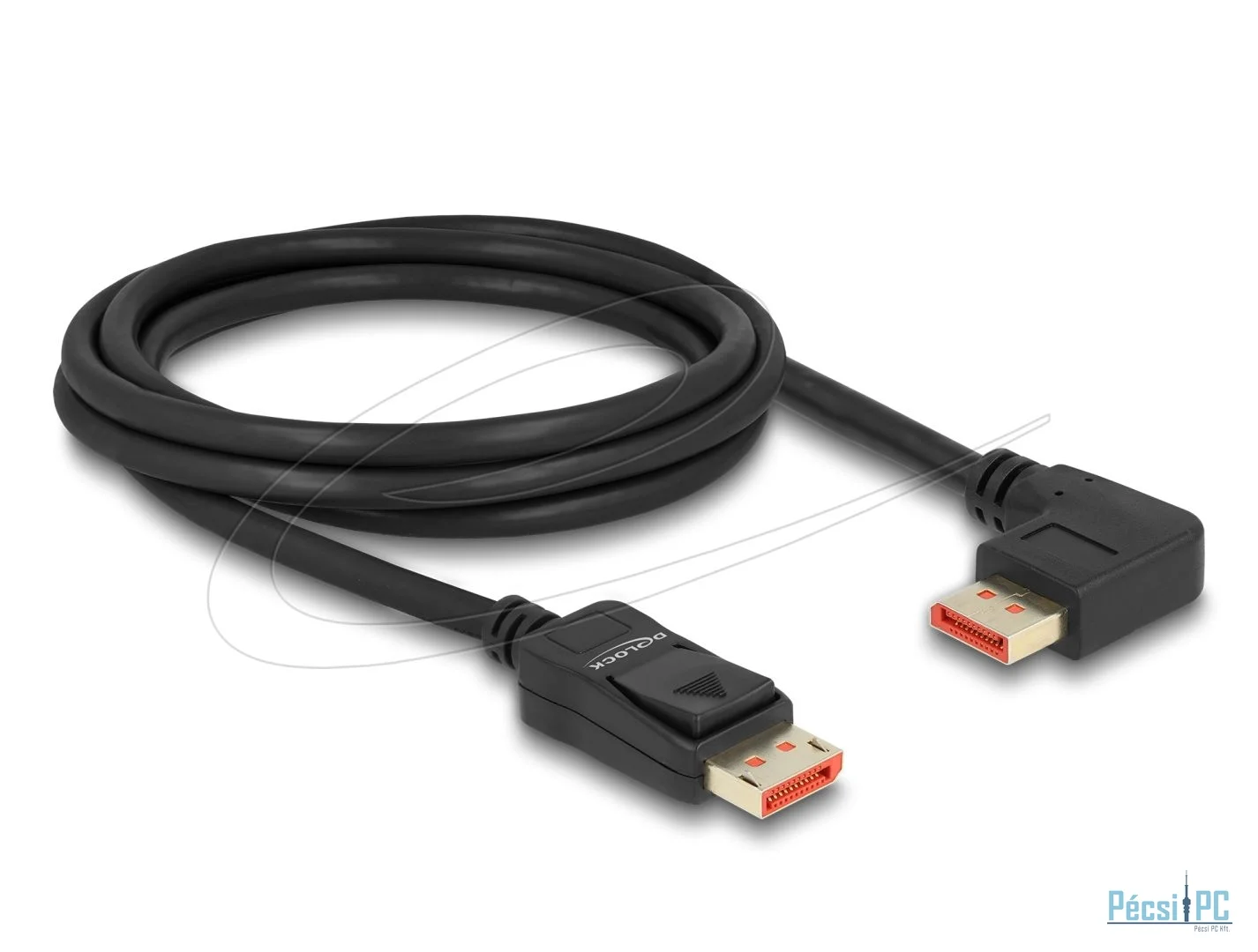 DeLock DisplayPort cable male straight to male 90° left angled 8K 2m Black
