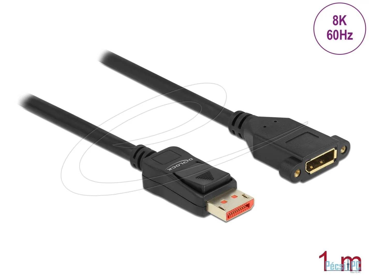 DeLock DisplayPort extension cable panel-mount 8K 60 Hz 1m Black