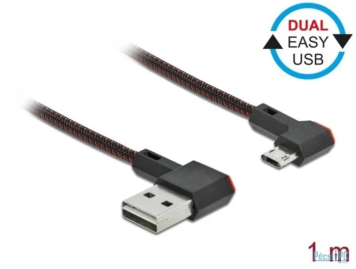 DeLock EASY-USB 2.0 Cable Type-A male to EASY-USB Type Micro-B male angled left/right 1m Black
