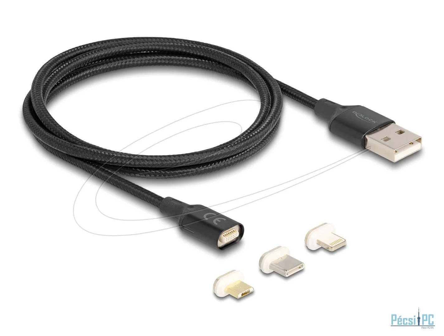 DeLock Magnetic USB Charging Cable Set for 8 Pin Lightning / Micro USB / USB Type-C 1m Black