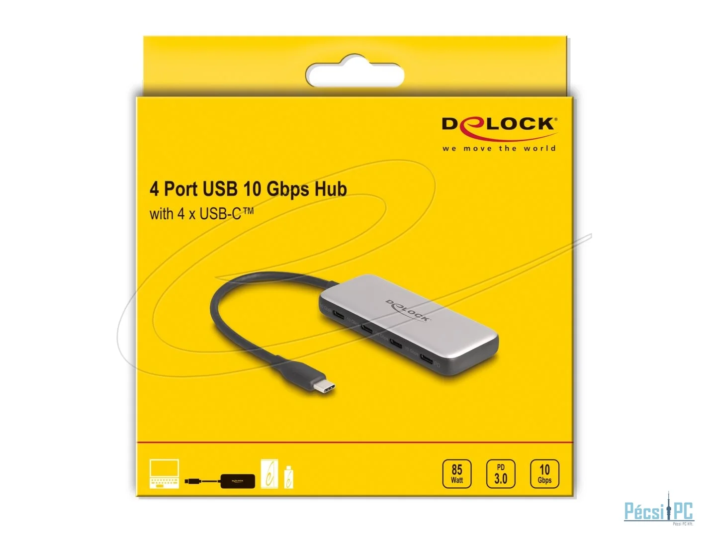 DeLock USB 10 Gbps USB Type-C Hub with 4x USB Type-C female and PD 85 Watt