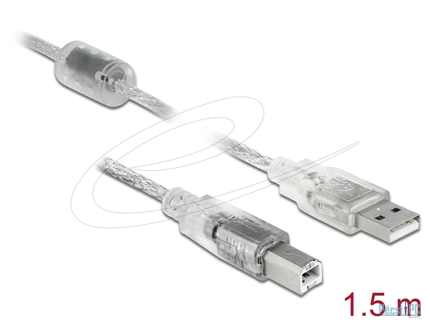 DeLock USB 2.0 Type-A male to USB 2.0 Type-B male 1,5m cable Transparent