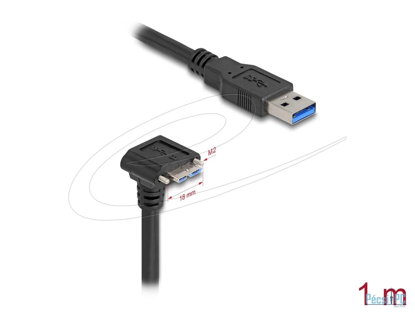 DeLock USB Type-A male straight to USB Micro-B male 90° angled cable 1m Black