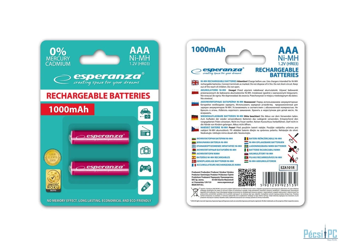 Esperanza 1000mAh AAA Ni-MH akkumulátor 2db/csomag Red