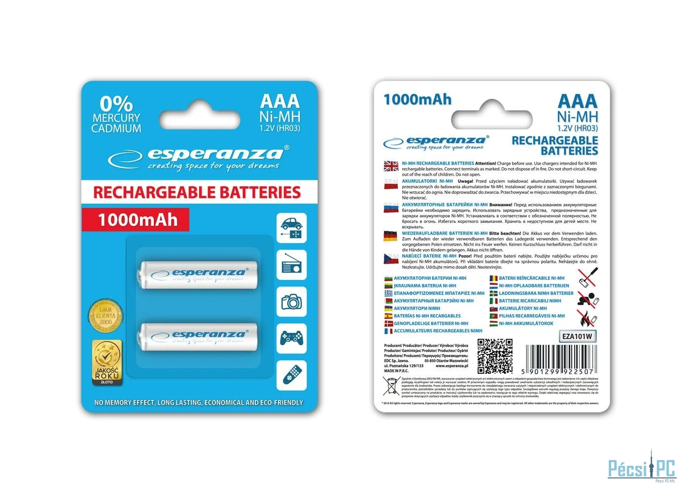 Esperanza 1000mAh AAA Ni-MH akkumulátor 2db/csomag White