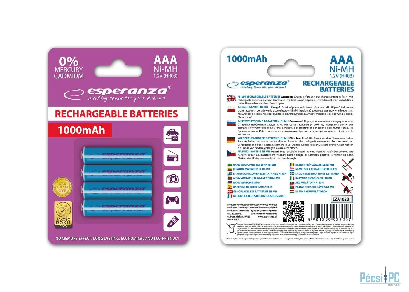 Esperanza 1000mAh AAA Ni-MH akkumulátor 4db/csomag Blue