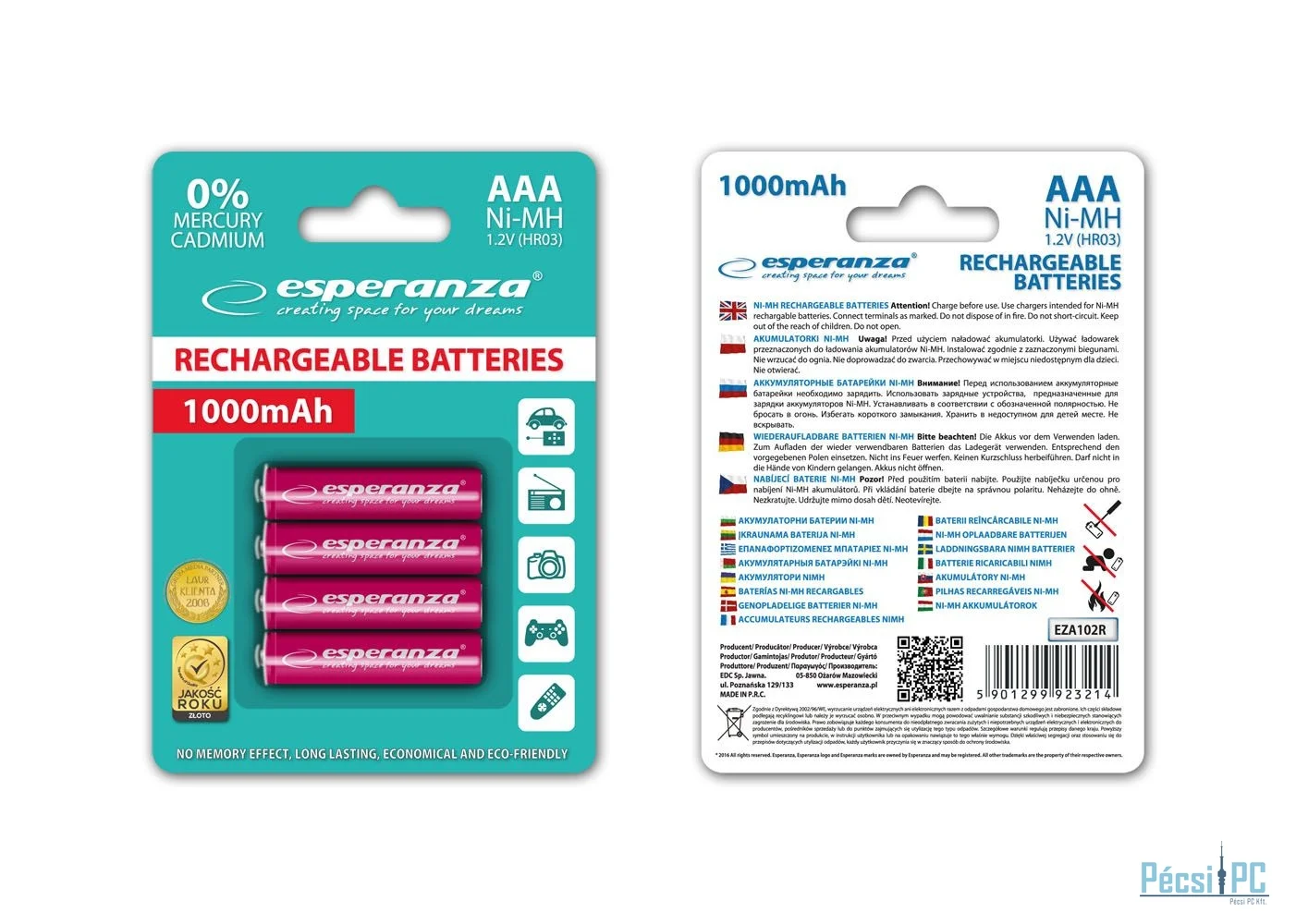 Esperanza 1000mAh AAA Ni-MH akkumulátor 4db/csomag Red