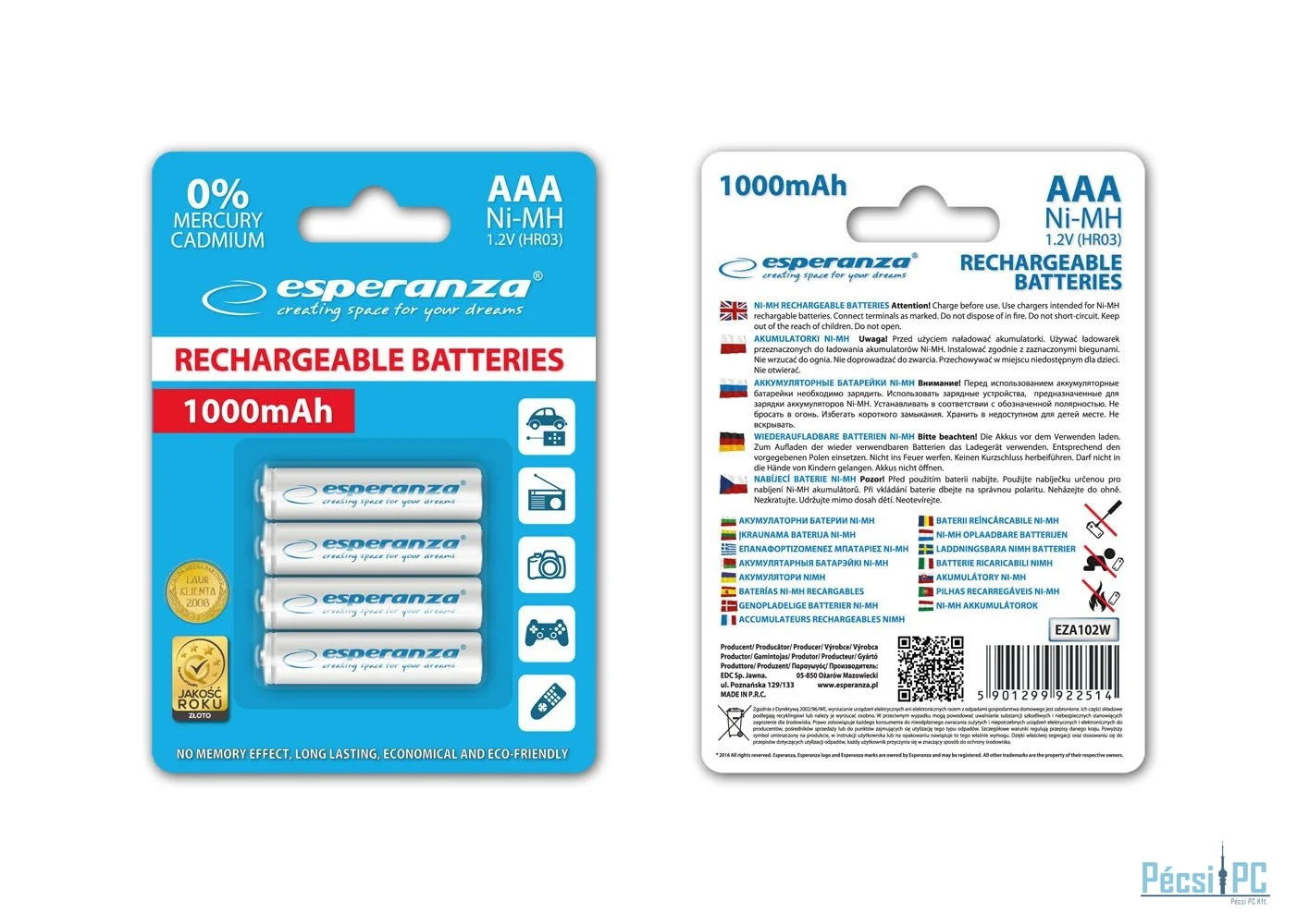 Esperanza 1000mAh AAA Ni-MH akkumulátor 4db/csomag White