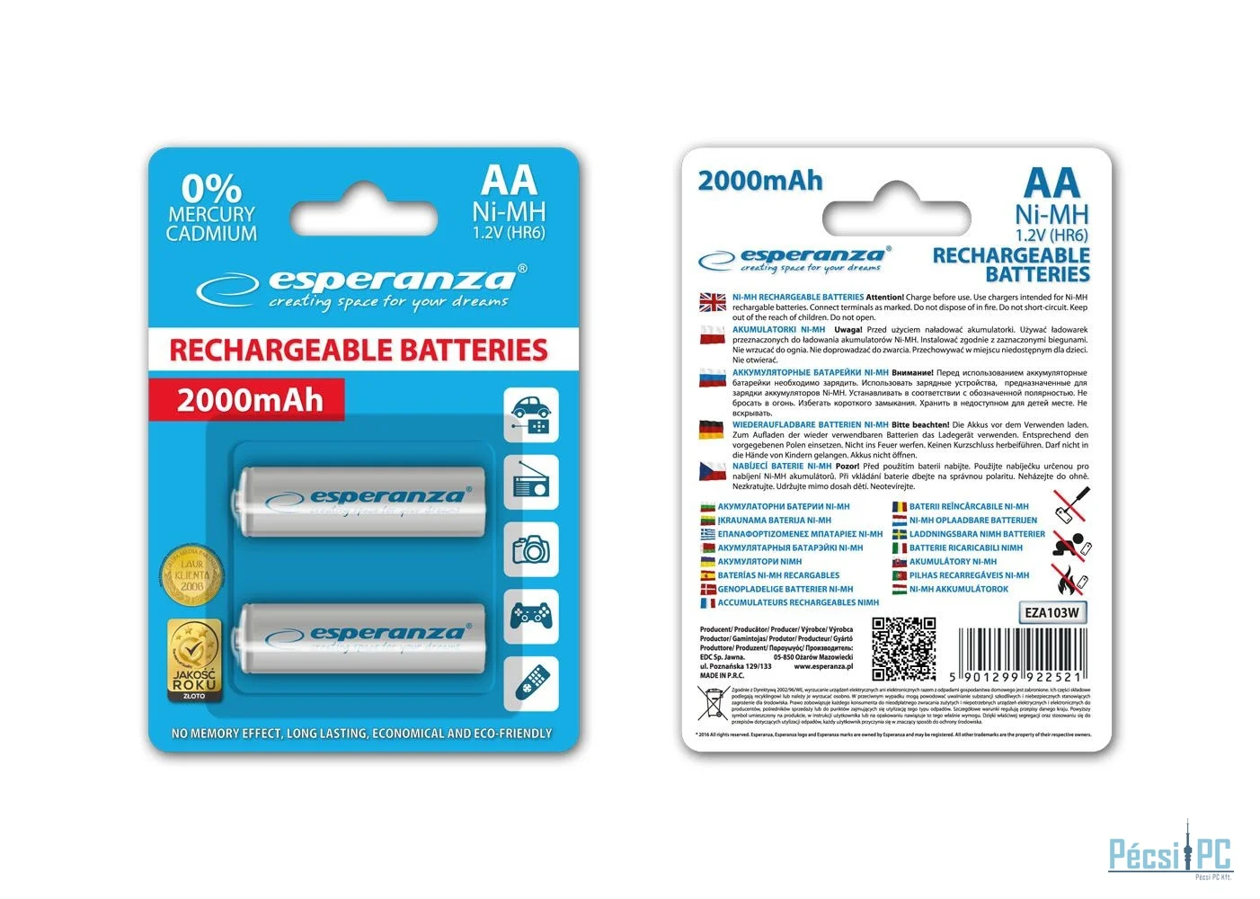 Esperanza 2000mAh AA Ni-MH akkumulátor 2db/csomag White