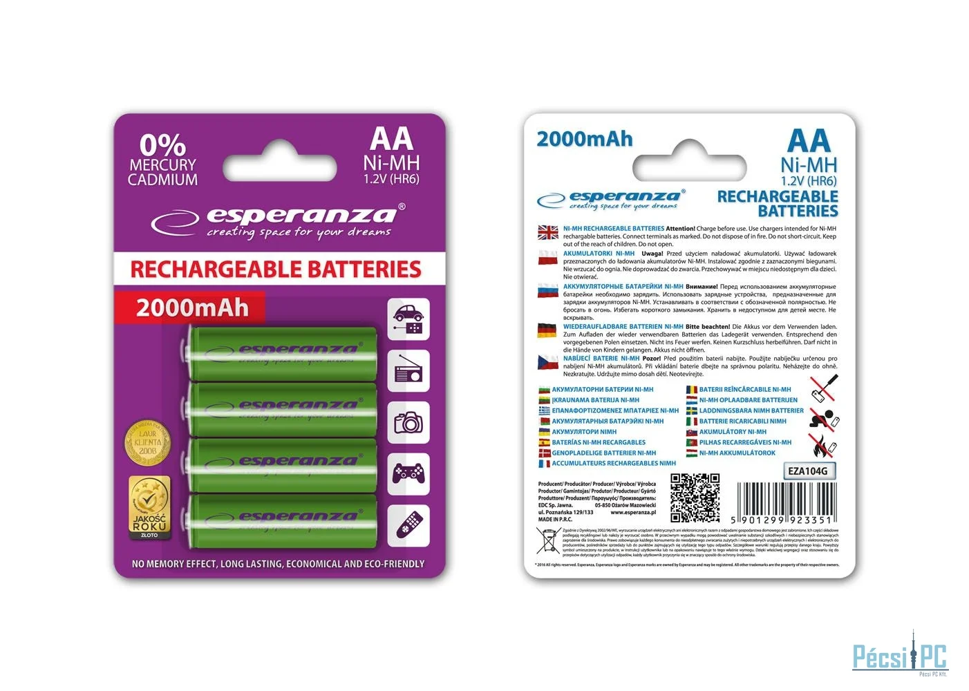 Esperanza 2000mAh AA Ni-MH akkumulátor 4db/csomag Green