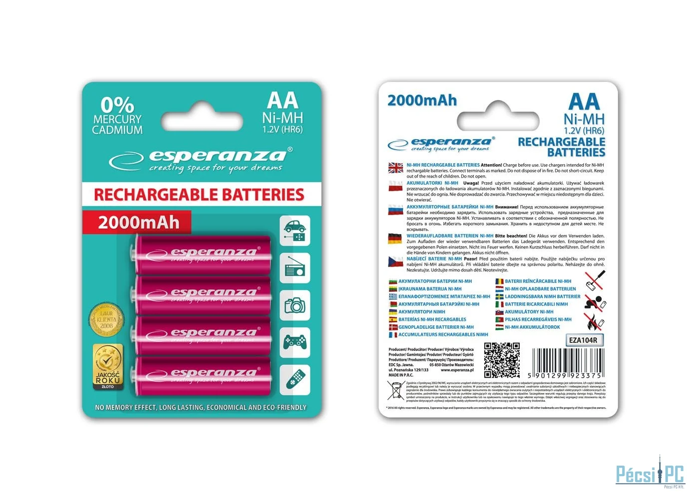 Esperanza 2000mAh AA Ni-MH akkumulátor 4db/csomag Red