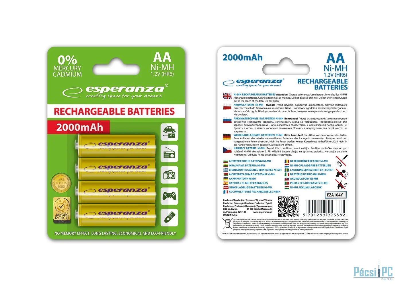 Esperanza 2000mAh AA Ni-MH akkumulátor 4db/csomag Yellow