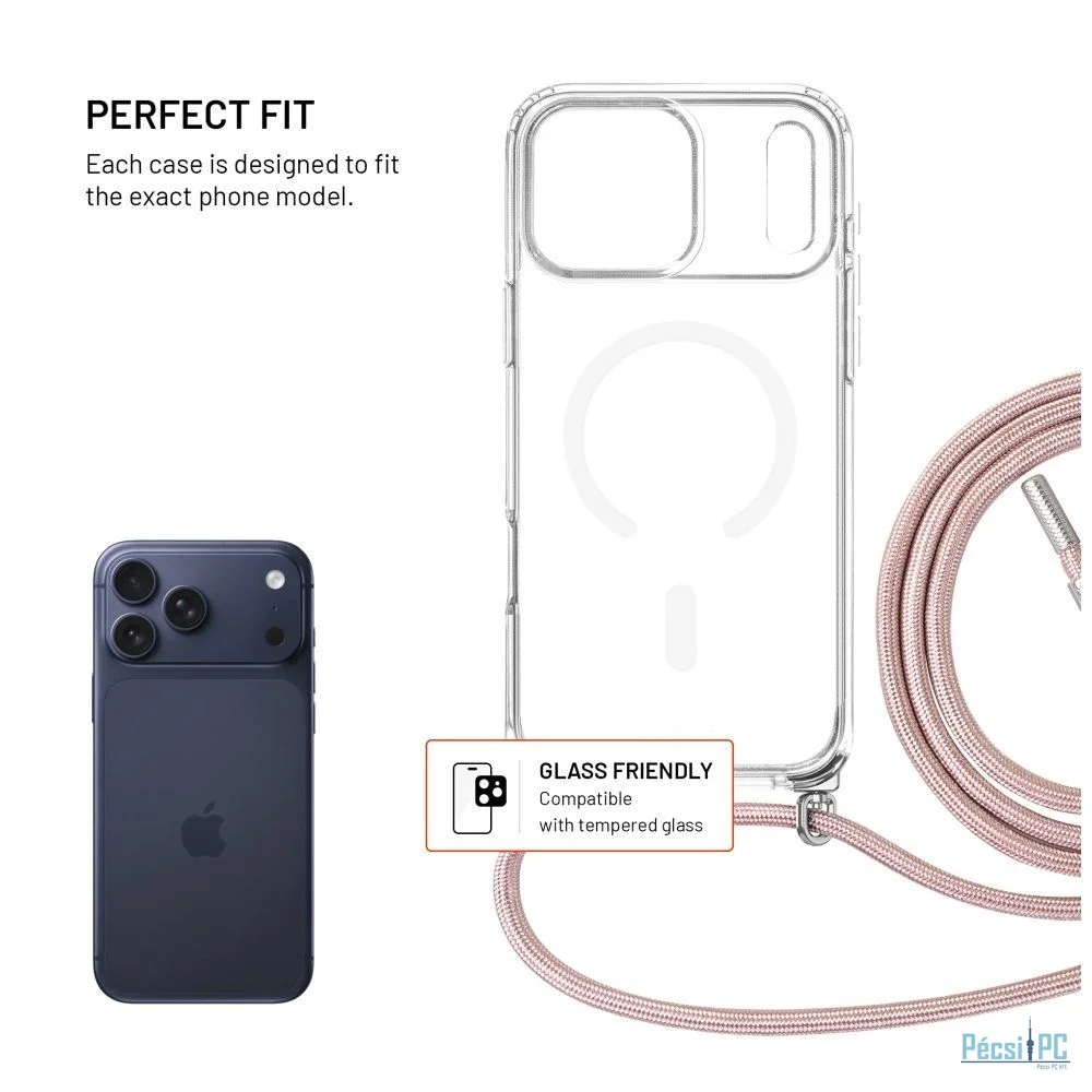 FIXED Nyakbaakasztható MagPure tok Apple iPhone 17 Pro Max telefonhoz, rózsaszín