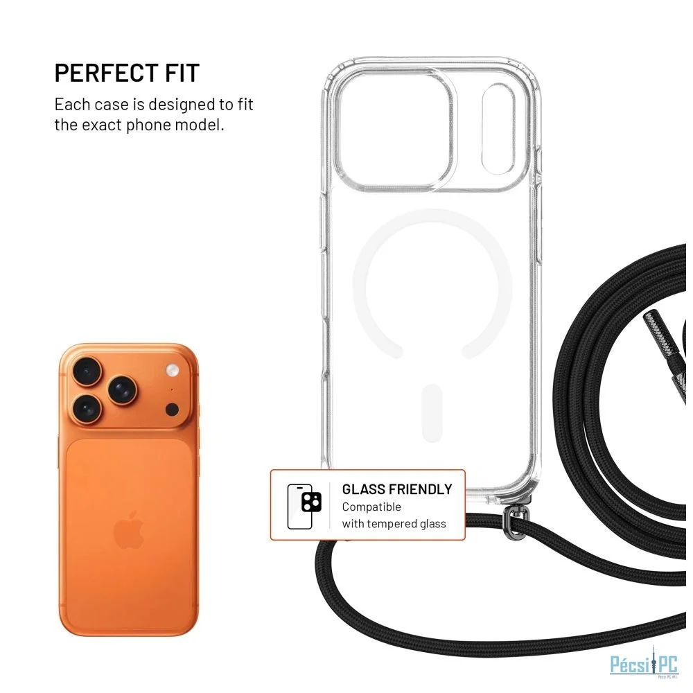 FIXED Nyakbaakasztható MagPure tok Apple iPhone 17 Pro telefonhoz, fekete