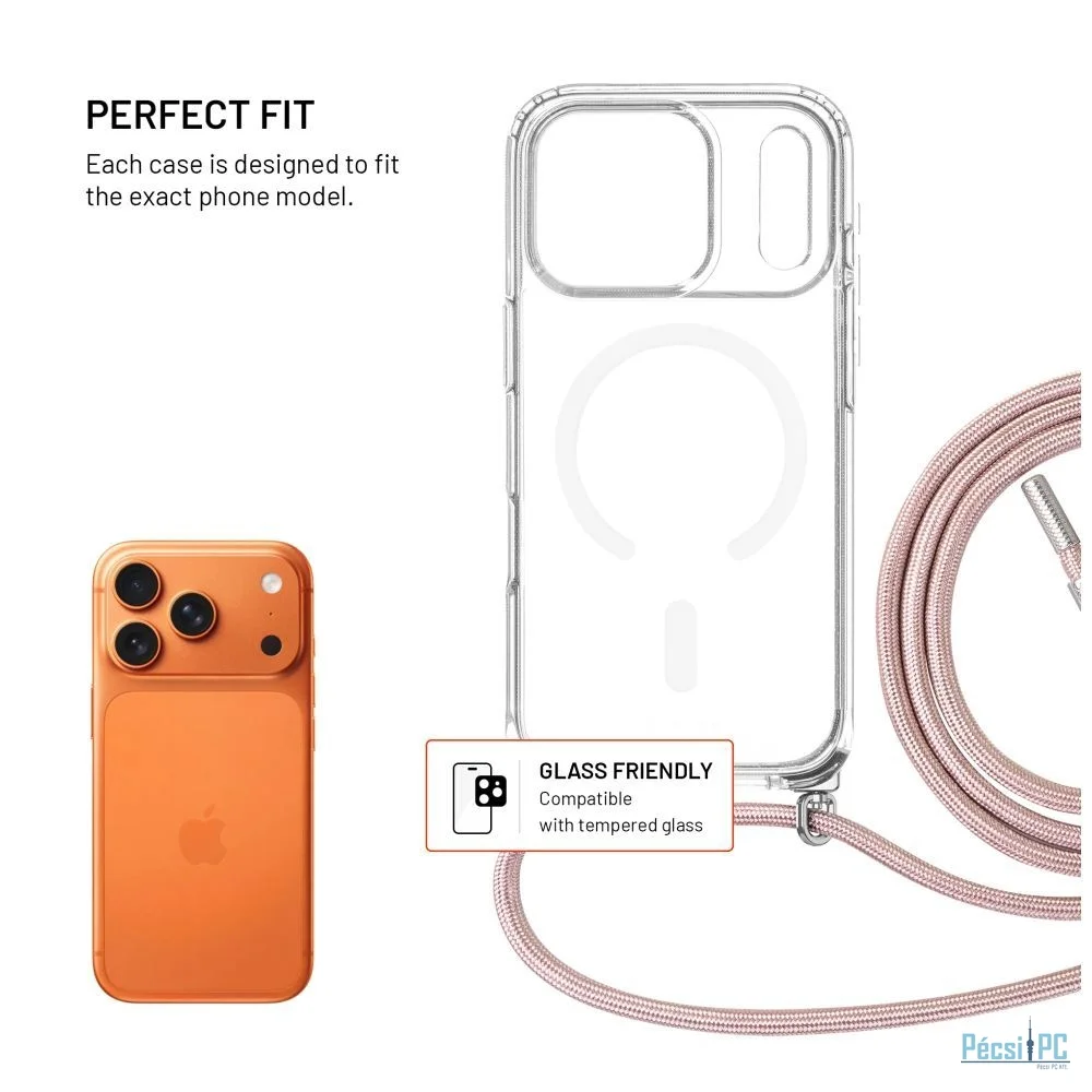 FIXED Nyakbaakasztható MagPure tok Apple iPhone 17 Pro telefonhoz, rózsaszín