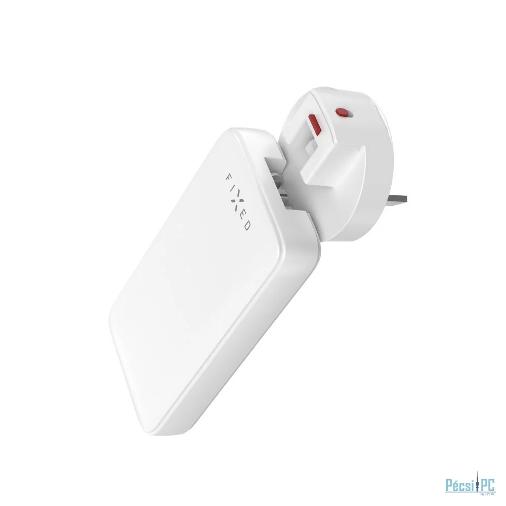 FIXED Slim Traveller USB-C/USB utazási töltő világadapter GaN 65W, fehér