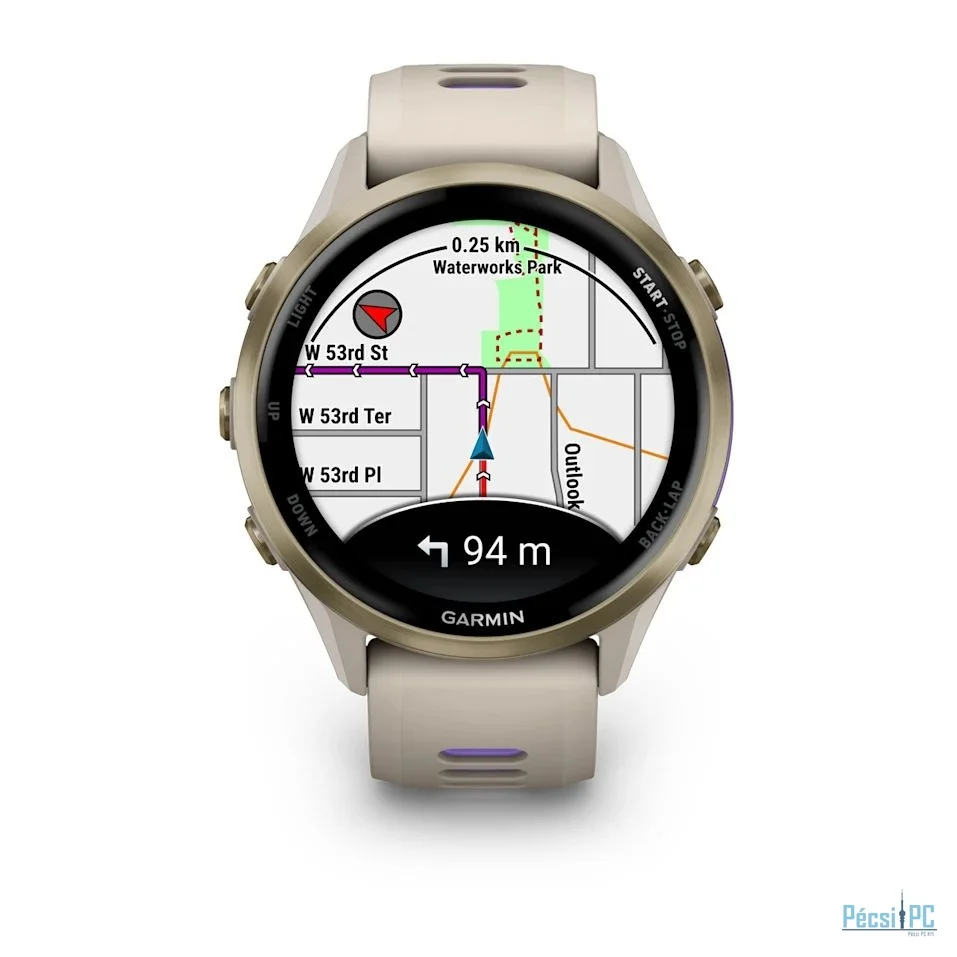 Garmin Forerunner 970 Soft Gold Titanium with French Grey Case and French Grey/Translucent Indigo Band