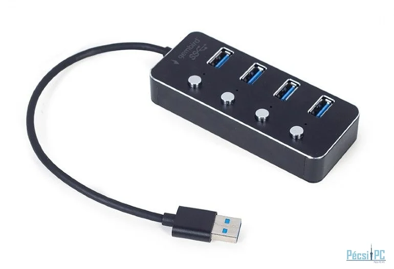 Gembird UHB-U3P4P-01 USB 3.1 (Gen 1) powered 4-port hub with switches Black