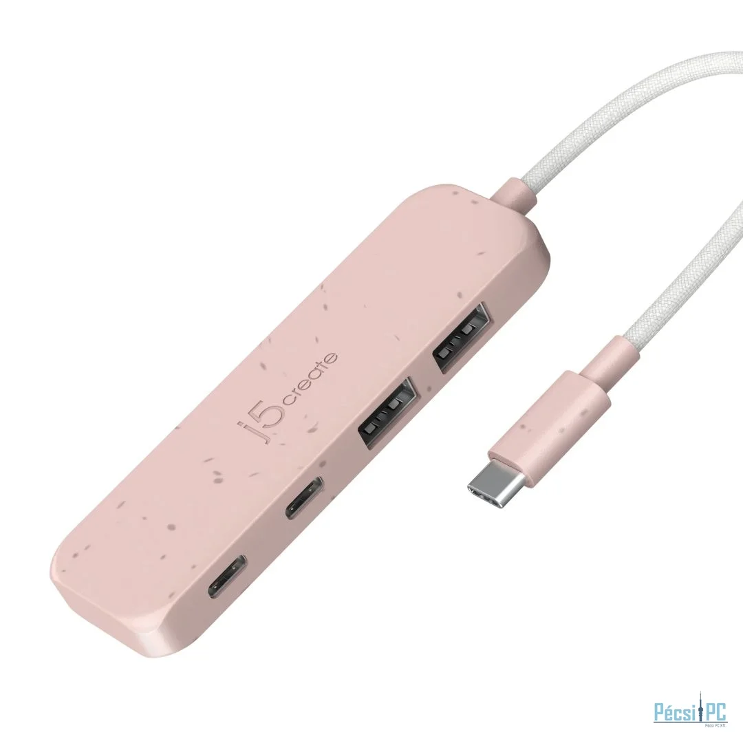 j5create Eco-Friendly USB-C to 4-Port Type-C & Type-A Gen 2 Hub Misty Rose
