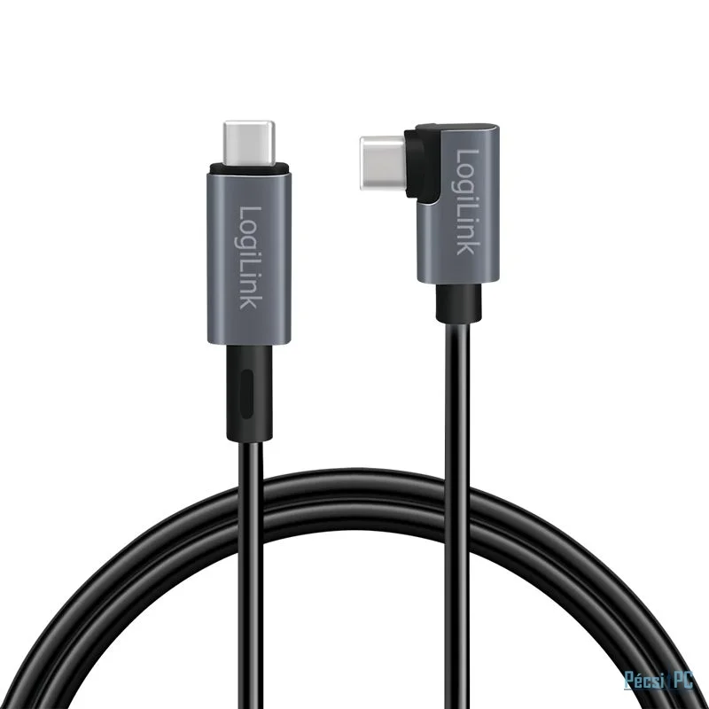 Logilink USB 2.0 Type-C cable, C/M 90° to C/M 2m Black