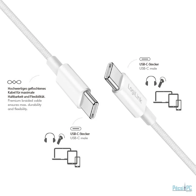 Logilink USB 2.0 Type-C male/male Cable 1m White
