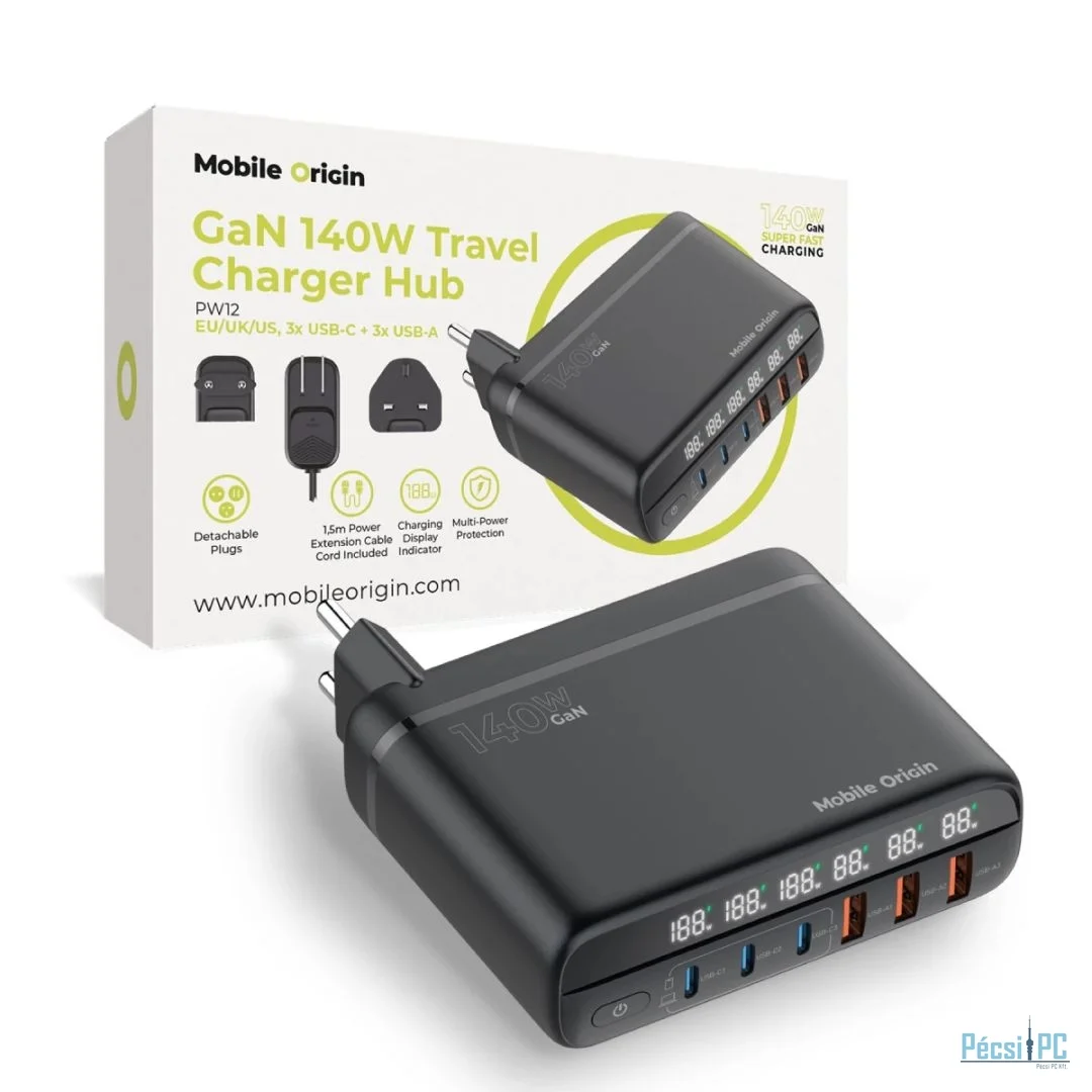 Mobile Origin 140W Travel Charger Hub EU/UK/US 3x USB-C+3x USB-A Black