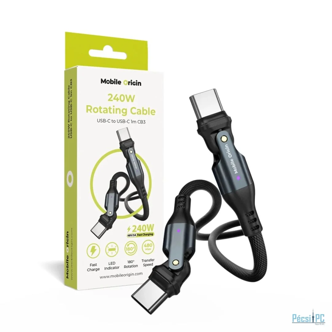 Mobile Origin 240W Rotating USB-C to USB-C Cable 1m Black
