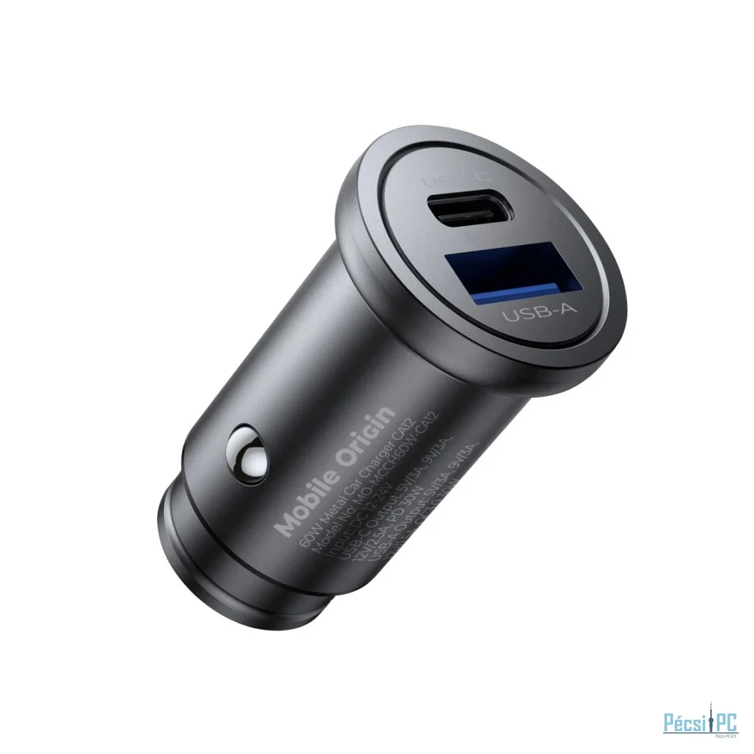 Mobile Origin Metal Car Charger 30W CA12 USB-C, USB-A Black