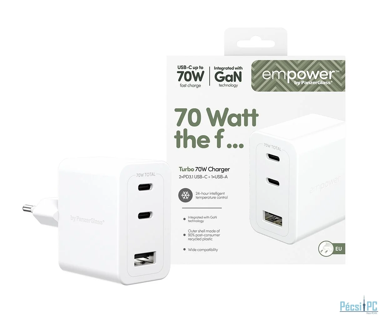 PanzerGlass 70W 2x USB-C 1x USB-A charger White