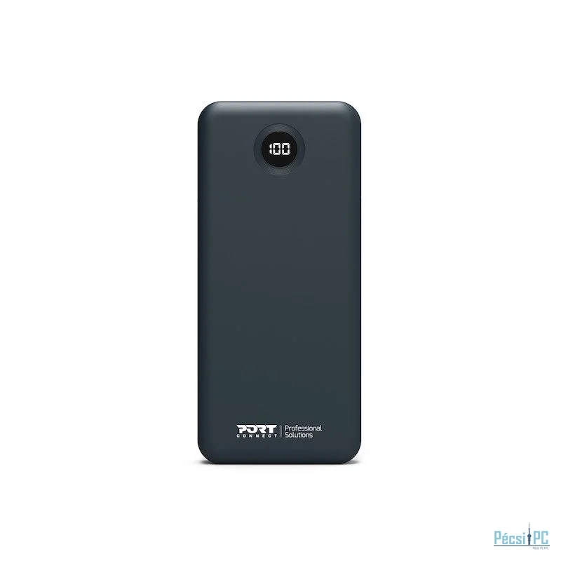 Port Designs 10000mAh Powerbank with Built-in USB-C Cables LCD Display Black