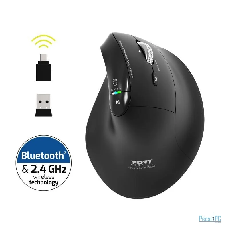 Port Designs Ergo Auditor Ergonomic Wireless Bluetooth Rechargeable Mouse Black