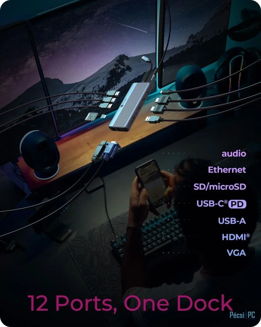 Raidsonic IcyBox IB-DK4062-CPD 12-in-1 with Triple Video Output USB3.2 Gen 1 Type-C Grey